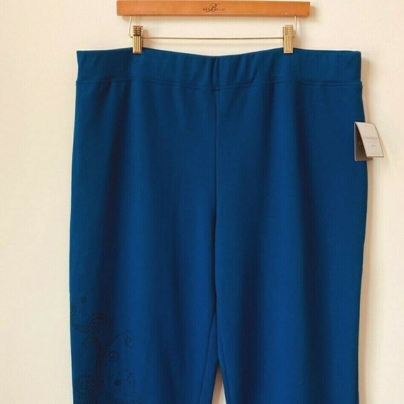 Sag Harbor Stretch Woman Pants Plus Sz 2X Blue Marina Elastic Waist Leg Graphic - Picture 3 of 12
